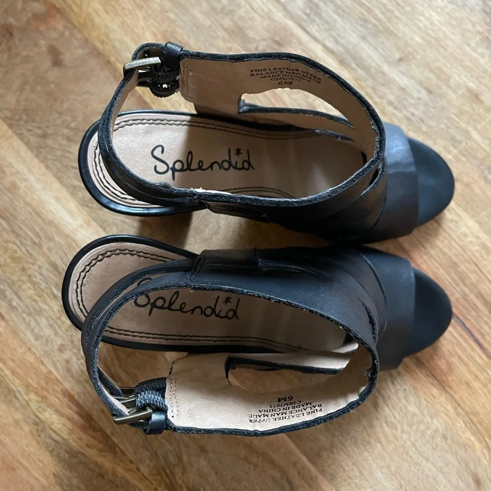 Splendid Black Leather Stacked Heel Sz 6 - Picture 4 of 7